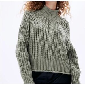 H&M Chunky Knit Mock Neck Sweater Olive Green Women Size S